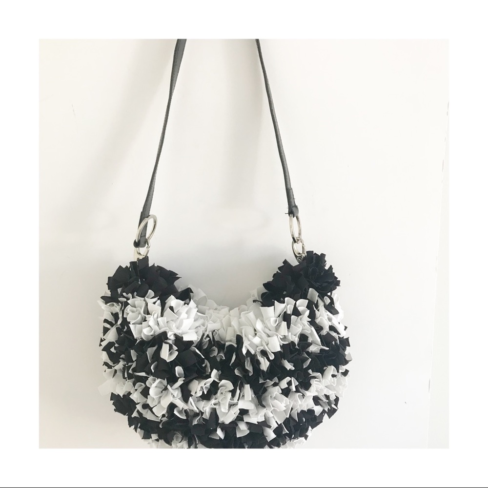 Handmade Brazilian Recycled Bikini Scraps Shoulder Bag. Black and White NWOT